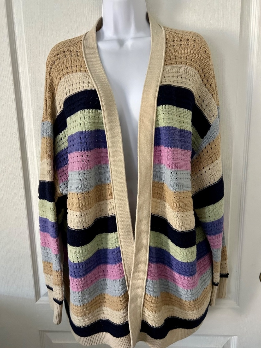 Lane Bryant Cardigan Boho Multi-color Striped Open Knit Boho Size 26/28